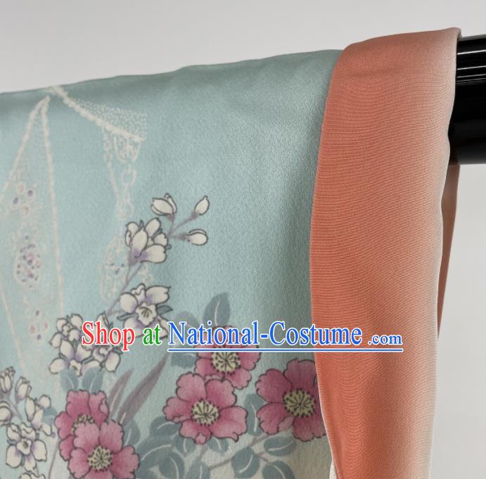 Japanese Traditional Wedding Clothing Classical Peony Pattern Furisode Kimono Costume Young Woman Silk Yukata Dress