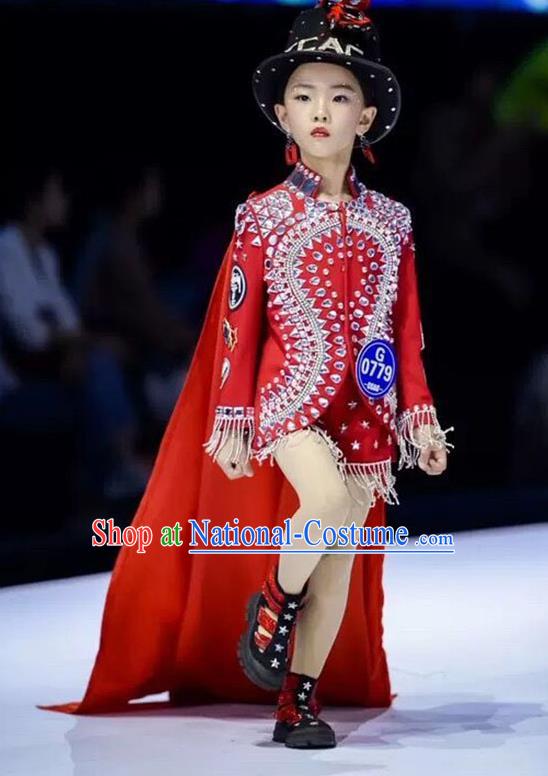 Custom Stage Show Red Rivet Suits Modern Dance Fashion Jazz Dance Clothing Girl Catwalks Garment Costumes