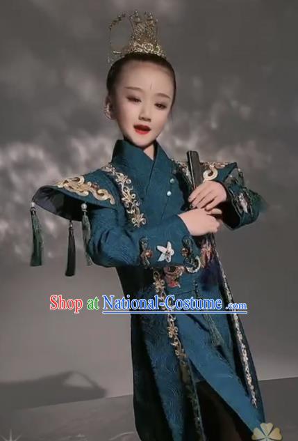 Chinese Children Kung Fu Performance Deep Blue Dress Outfits Stage Show Fashion Girl Catwalk Clothing Modern Dance Garment Costume