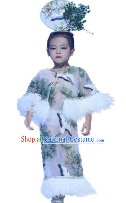 Chinese Stage Show Fashion Girl Catwalk Cheongsam Clothing Compere Garment Costume Children Performance Qipao Dress