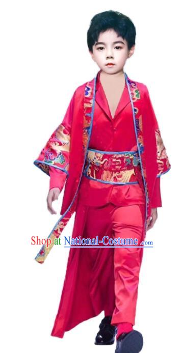 Top Children Performance Clothing Catwalks Prince Fashion Boys Stage Show Red Tang Suits Compere Garment Costumes