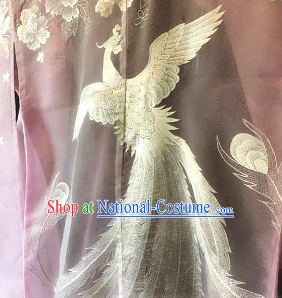 Japanese Court Princess Pink Silk Yukata Dress Traditional Wedding Bride Clothing Classical Embroidered Phoenix Pattern Uchikake Kimono Costume