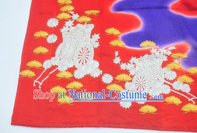 Japanese Wedding Bride Red Yukata Dress Traditional Court Princess Uchikake Clothing Classical Chrysanthemum Pattern Furisode Kimono Costume