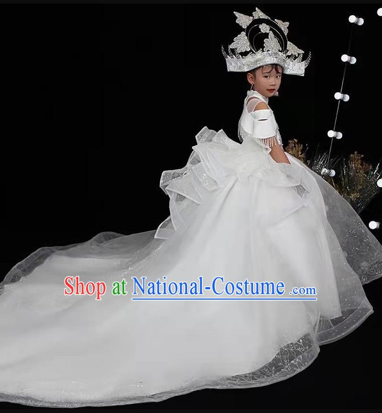 Custom Modern Dance Formal Clothing Girl Catwalks Garment Costumes Stage Show White Veil Dress Baroque Princess Fashion