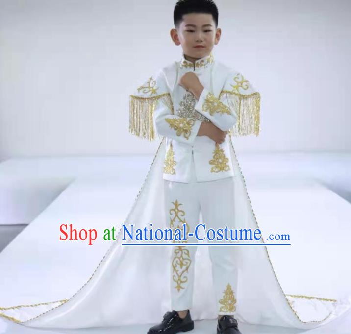 Top Boys Stage Show White Suits Baby Compere Garment Costumes Children Catwalks Western Clothing Catwalks Fashion