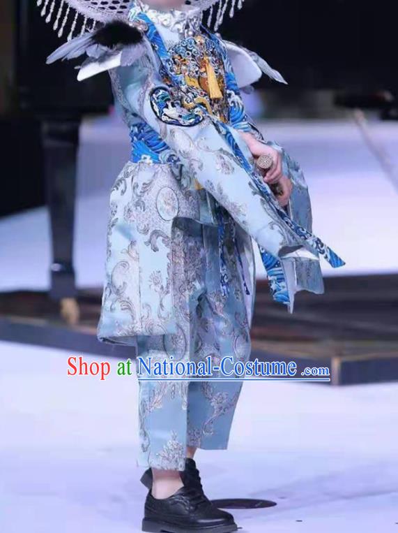 Top Catwalks Fashion Boys Stage Show Blue Suits Baby Compere Garment Costumes Children Performance Western Clothing