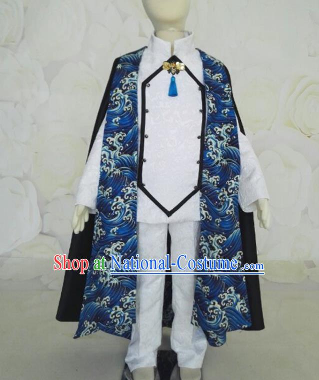 Top Catwalks Fashion Boys Stage Show White Suits Baby Compere Garment Costumes Children Performance Western Clothing with Cape