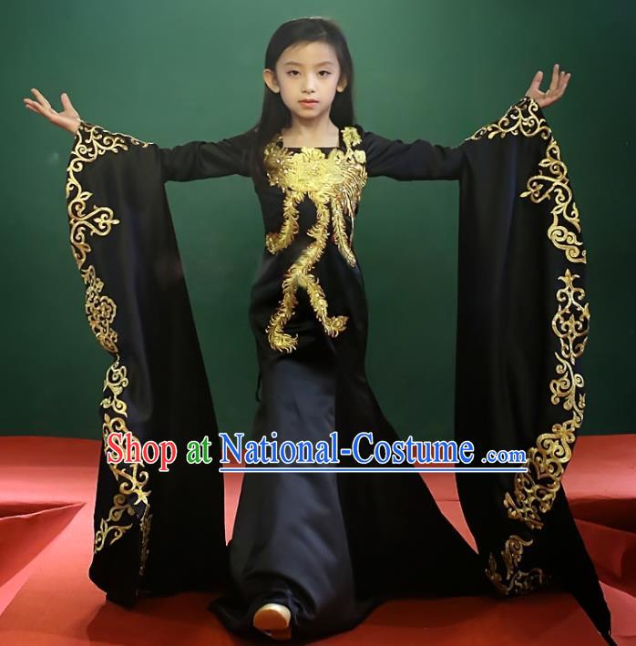 Custom Girl Catwalks Garment Costumes Stage Show Black Fishtail Full Dress Modern Dance Fashion Baroque Queen Clothing