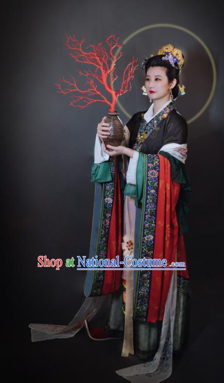 China Traditional Dunhuang Murals Historical Clothing Ancient Goddess Queen Hanfu Dress Apparels Song Dynasty Empress Garment Costumes