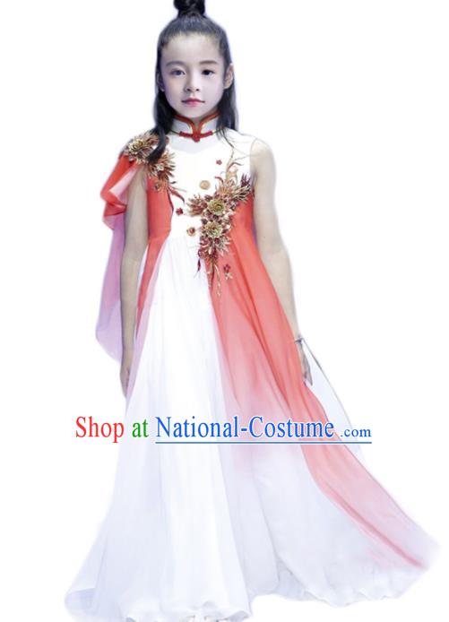 Chinese Children Compere Full Dress Stage Show Fashion Girl Catwalk Clothing Zither Performance Garment Costume