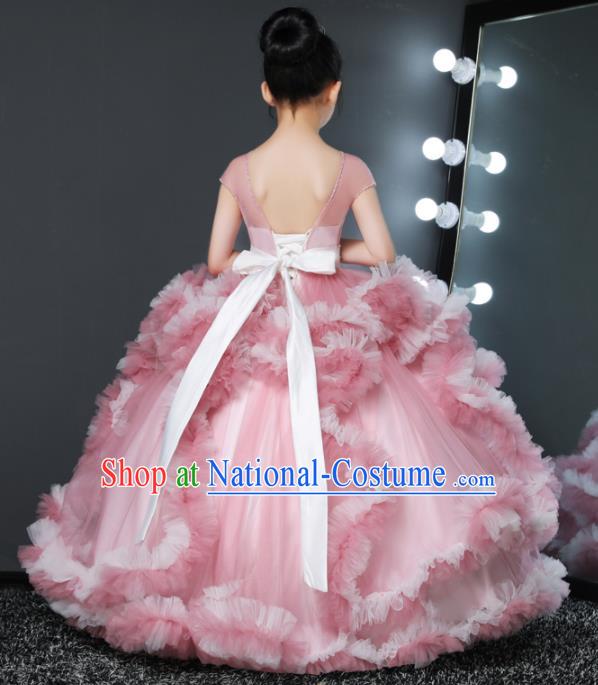 Custom Stage Show Pink Full Dress Children Princess Fashion Modern Dance Clothing Girl Catwalks Garment Costume