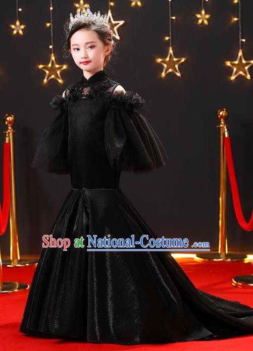 Custom Modern Dance Clothing Girl Catwalks Garment Costume Stage Show Black Fishtail Full Dress Children Princess Fashion