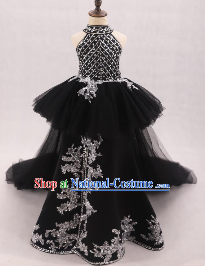 Custom Girl Catwalks Garment Costume Stage Show Black Full Dress Baroque Princess Fashion Modern Dance Clothing