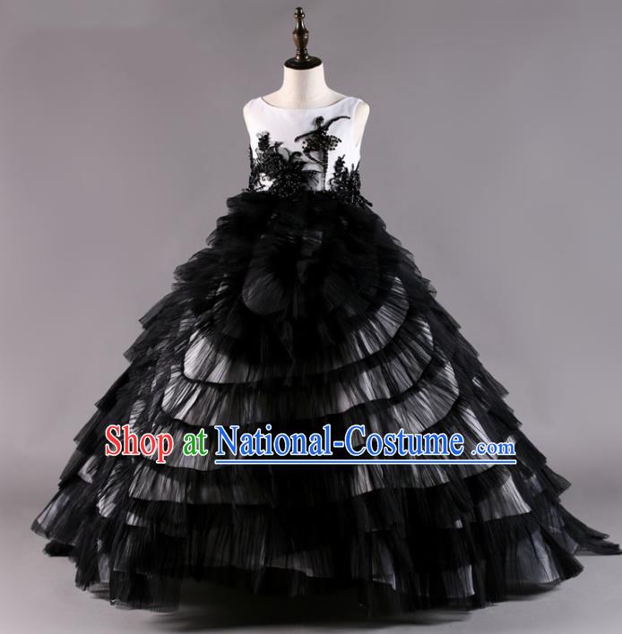 Custom Girl Catwalks Garment Costume Stage Show Black Veil Full Dress Fairy Princess Fashion Modern Dance Clothing