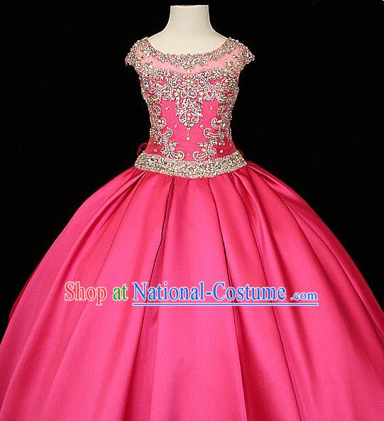 Custom Stage Show Rosy Satin Full Dress Fairy Princess Fashion Piano Recital Clothing Girl Catwalks Garment Costume