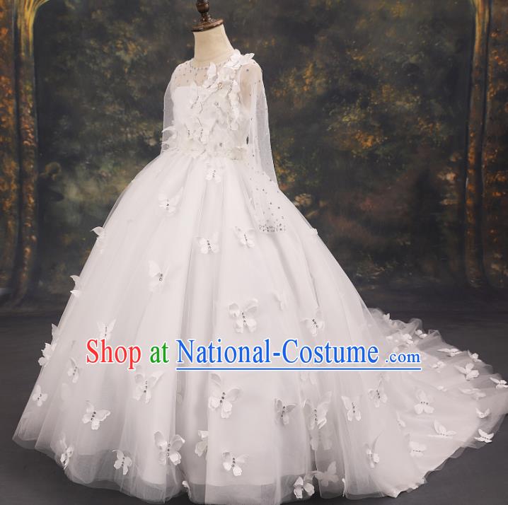 Custom Piano Recital Clothing Children Catwalks Garment Costume Christmas Performance White Full Dress Baroque Princess Fashion