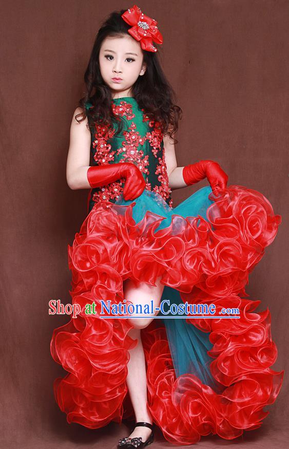 Custom Flowers Fairy Fashion Piano Recital Clothing Children Catwalks Garment Costume Christmas Performance Fishtail Full Dress