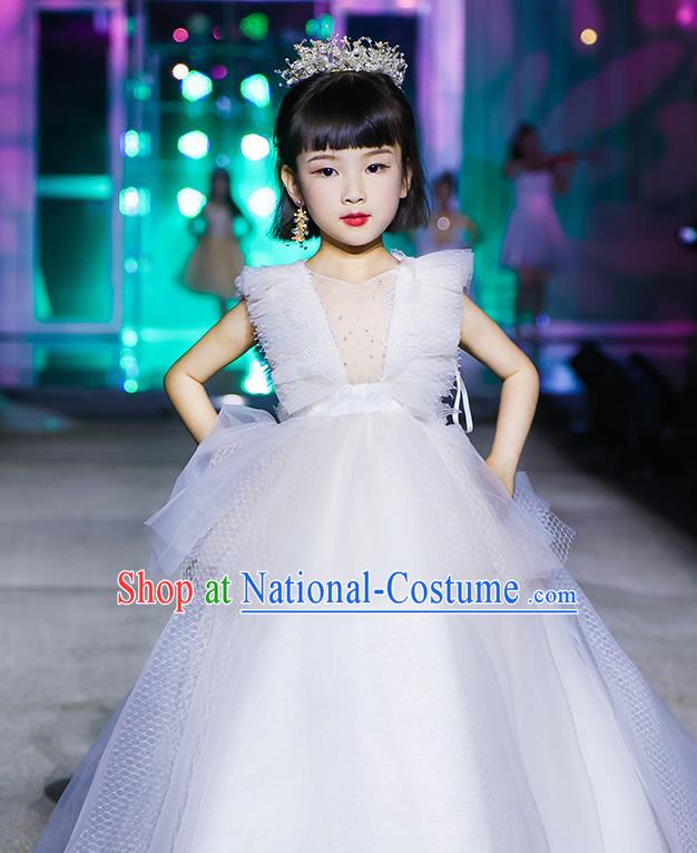 Custom Christmas Performance White Full Dress Girl Princess Fashion Modern Dance Clothing Children Catwalks Garment Costume