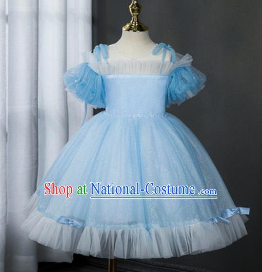 Custom Children Catwalks Garment Costume Christmas Performance Blue Full Dress Girl Princess Fashion Modern Dance Clothing