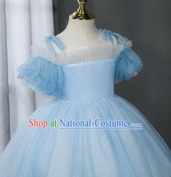 Custom Children Catwalks Garment Costume Christmas Performance Blue Full Dress Girl Princess Fashion Modern Dance Clothing