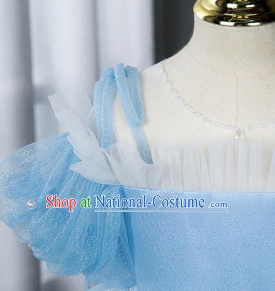 Custom Children Catwalks Garment Costume Christmas Performance Blue Full Dress Girl Princess Fashion Modern Dance Clothing