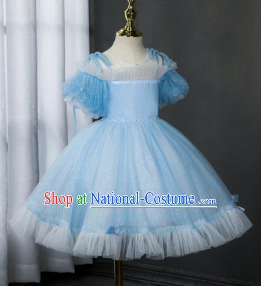 Custom Children Catwalks Garment Costume Christmas Performance Blue Full Dress Girl Princess Fashion Modern Dance Clothing