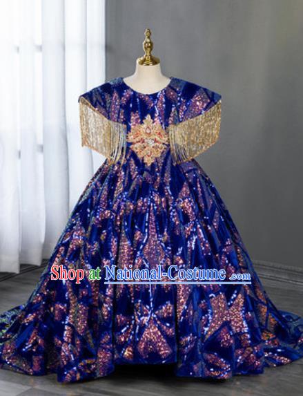 Custom Baroque Princess Fashion Modern Dance Clothing Children Catwalks Garment Costume Piano Recital Blue Full Dress