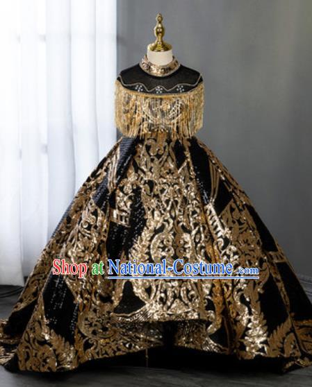 Custom Piano Recital Black Full Dress Baroque Princess Fashion Modern Dance Clothing Children Catwalks Garment Costume