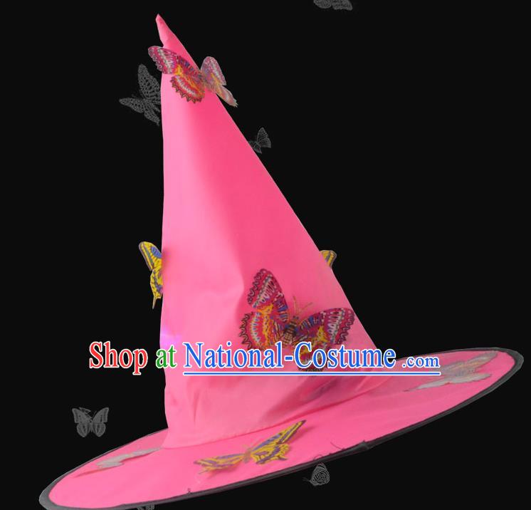 Handmade Halloween Headdress Dance Party Rosy Hat Cosplay Witch Butterfly Headwear Drama Performance Peaked Cap