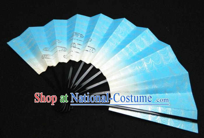 Japan Geisha Performance Accordion Classical Dance Folding Fan Traditional Court Blue Fan Handmade Craft Fans