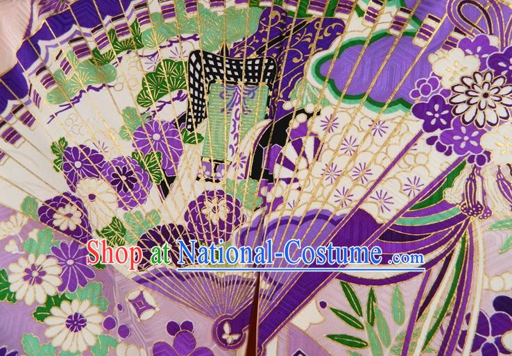 Japanese Classical Flowers Fan Pattern Pink Yukata Dress Traditional Furisode Kimono Clothing Festival Young Woman Garment Costume