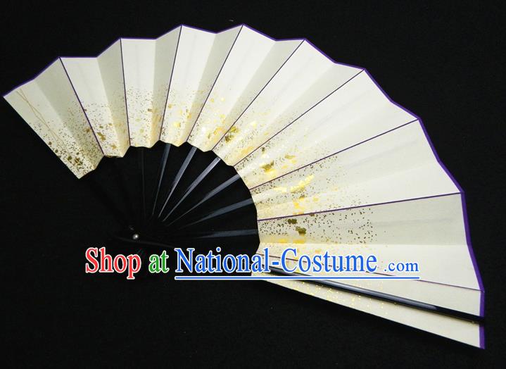 Japan Traditional Dance Fan Handmade Ebony Craft Fans Geisha Performance Accordion Classical Beige Folding Fan