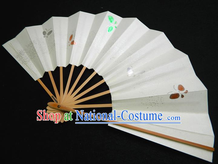 Japan Classical White Folding Fan Traditional Butterfly Dance Fan Handmade Bamboo Craft Fans Geisha Performance Accordion