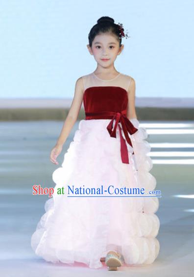 Custom Modern Dance Clothing Children Catwalks Garment Costume Piano Recital Pink Full Dress Girl Princess Fashion