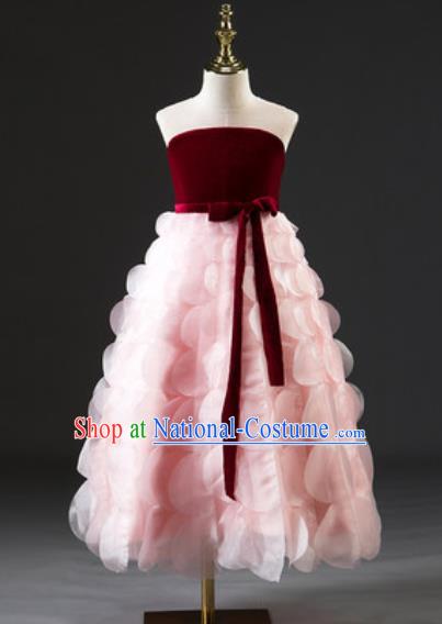 Custom Modern Dance Clothing Children Catwalks Garment Costume Piano Recital Pink Full Dress Girl Princess Fashion