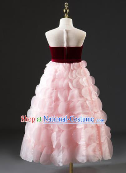 Custom Modern Dance Clothing Children Catwalks Garment Costume Piano Recital Pink Full Dress Girl Princess Fashion