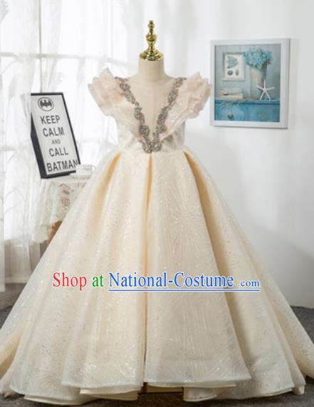 Custom Children Catwalks Garment Costume Piano Recital Beige Full Dress European Girl Princess Fashion Modern Dance Clothing