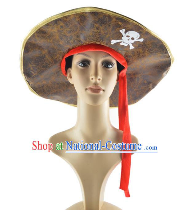 Professional Cosplay Pirates Brown Hat Party Performance Headdress Halloween Fancy Ball Headwear Stage Show Hair Accessories