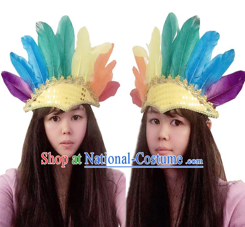 Professional Samba Dance Hair Accessories Tribal Chief Headwear Apache Wild Man Headdress Halloween Cosplay Colorful Feather Hat