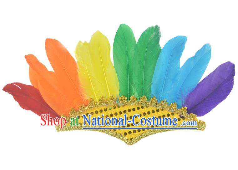 Professional Samba Dance Hair Accessories Tribal Chief Headwear Apache Wild Man Headdress Halloween Cosplay Colorful Feather Hat