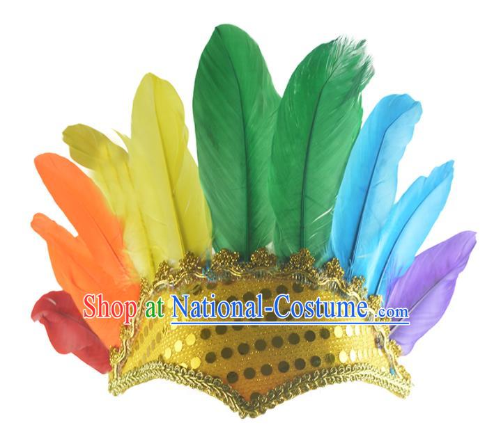 Professional Samba Dance Hair Accessories Tribal Chief Headwear Apache Wild Man Headdress Halloween Cosplay Colorful Feather Hat