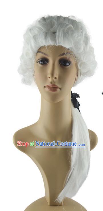 Professional Court Musician Hairpieces Halloween Fancy Ball Headdress Cosplay Lawyer White Wigs European Piaget Hair Accessories