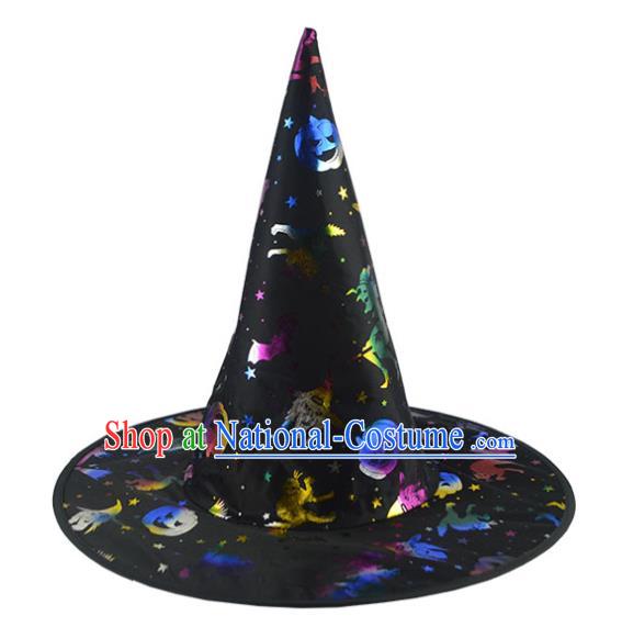 Handmade Halloween Performance Magic Headdress Fancy Party Black Hat Cosplay Witch Headwear Stage Show Peaked Cap