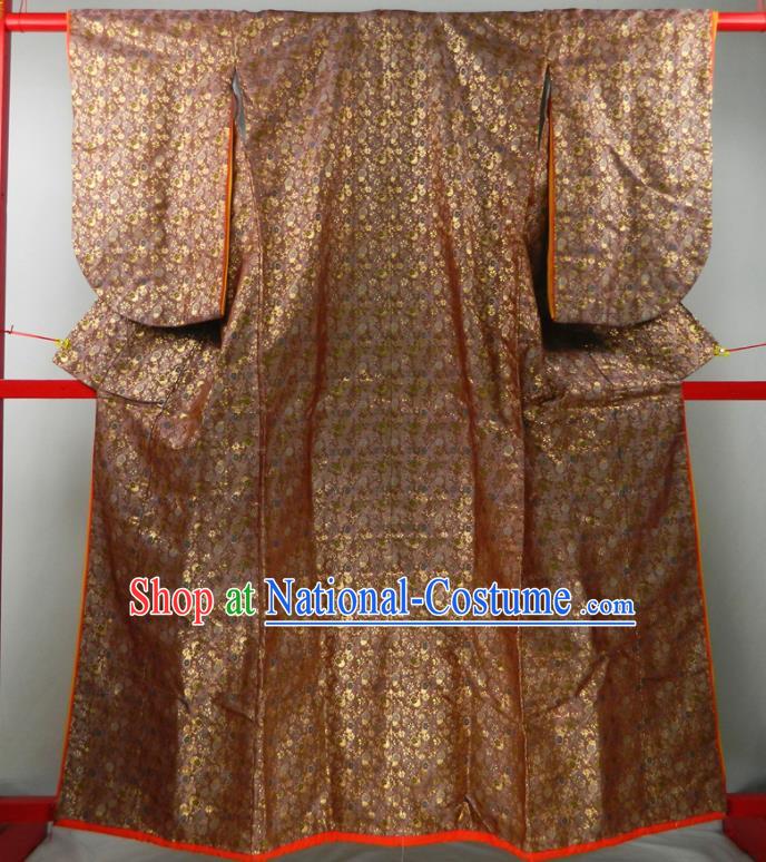 Japanese Traditional Garment Costume Court Woman Golden Brocade Yukata Dress Classical Wedding Uchikake Kimono Clothing