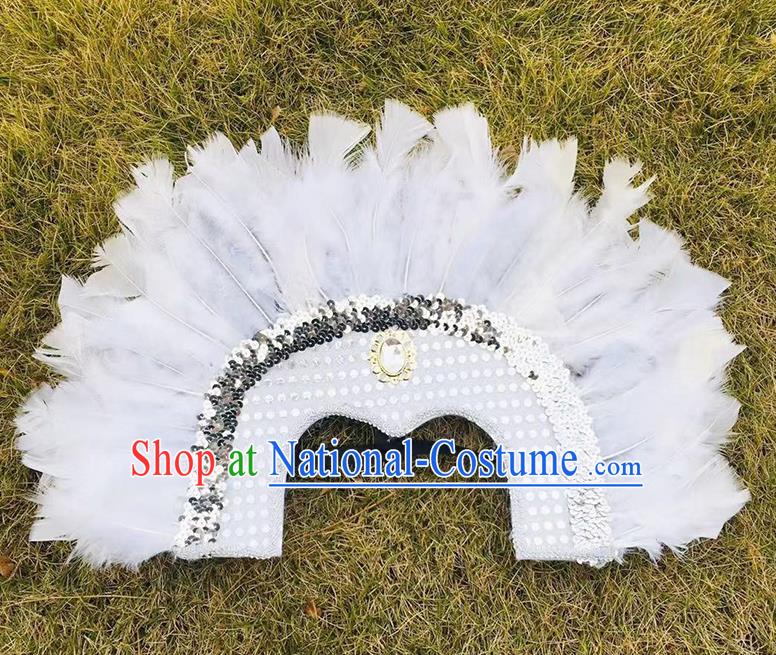 Professional Stage Show Hair Accessories Cosplay Warrior White Feather Hat Samba Dance Headdress Halloween Apache Tribal Chief Headwear