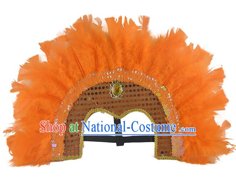 Professional Halloween Apache Tribal Chief Headwear Stage Show Hair Accessories Cosplay Warrior Orange Feather Hat Samba Dance Headdress