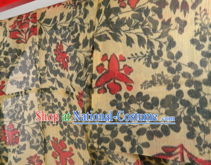 Japanese Classical Flowers Pattern Edo Komon Kimono Clothing Traditional Festival Garment Costume Young Woman Yellow Yukata Dress