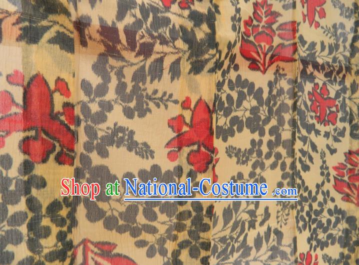 Japanese Classical Flowers Pattern Edo Komon Kimono Clothing Traditional Festival Garment Costume Young Woman Yellow Yukata Dress