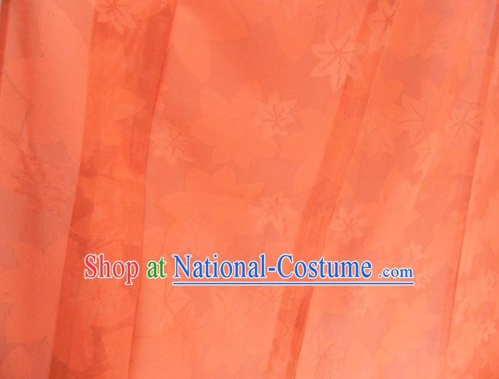 Japanese Traditional Festival Garment Costume Young Woman Orange Silk Yukata Dress Classical Maple Leaf Pattern Iromuji Kimono Clothing