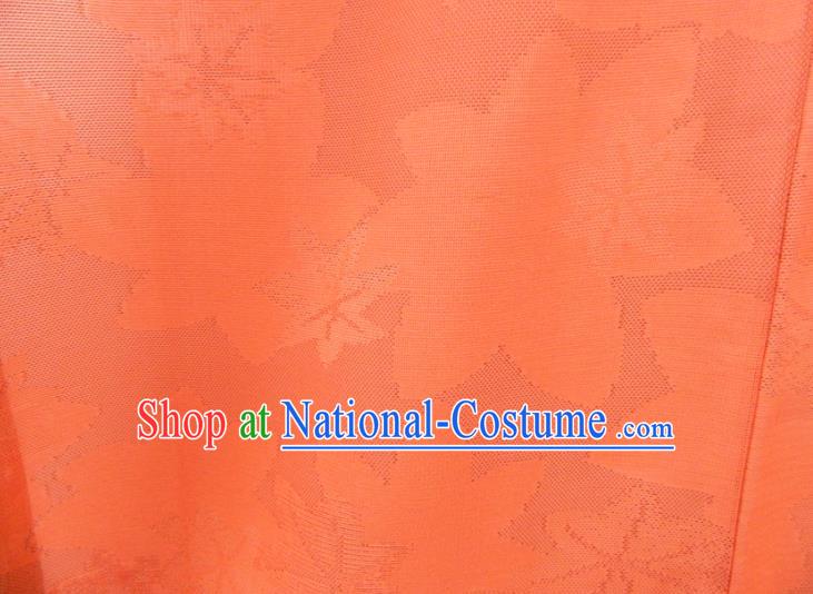 Japanese Traditional Festival Garment Costume Young Woman Orange Silk Yukata Dress Classical Maple Leaf Pattern Iromuji Kimono Clothing